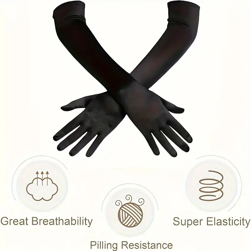 Gants longs en satin à coude, élégants, noirs et blancs, soyeux, années 1920, style vintage, fête, bal, mariage, manches décoratives pour femmes, 20,8 pouces