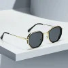 lunettes de soleil vintage pour femmes, lunettes octogonales modernes à la mode avec verres noirs, lunettes de soleil à bordure dorée, nouveauté 2025