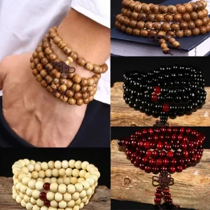 Bracelet en bois de santal naturel pour hommes et femmes, perles de méditation bouddhiste, prière, 108 perles, chapelet suspendu, décoration