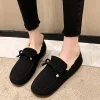 mocassins en cuir noir pour femmes, bottes plates d'hiver, garder au chaud, une étape, fausse fourrure, chaussures décontractées, chaussures de marche plates, mode