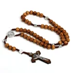 Chapelet en perles de bois de 10MM, collier croix pour femmes et hommes, pendentif chrétien vierge marie INRI, chaîne, bijoux religieux à la mode