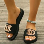 Sandales coulissantes plates de luxe pour femmes, noires, mode d&rsquo;été en plein air, élégantes, Sexy, décontractées, bureau, fête, légères, confortables, plate-forme fraîche