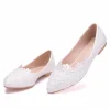 ballerines d'été en dentelle blanche, chaussures de mariage, plates, à talons bas, décontractées, sans talons, escarpins habillés pour femmes, chaussures douces pour femmes
