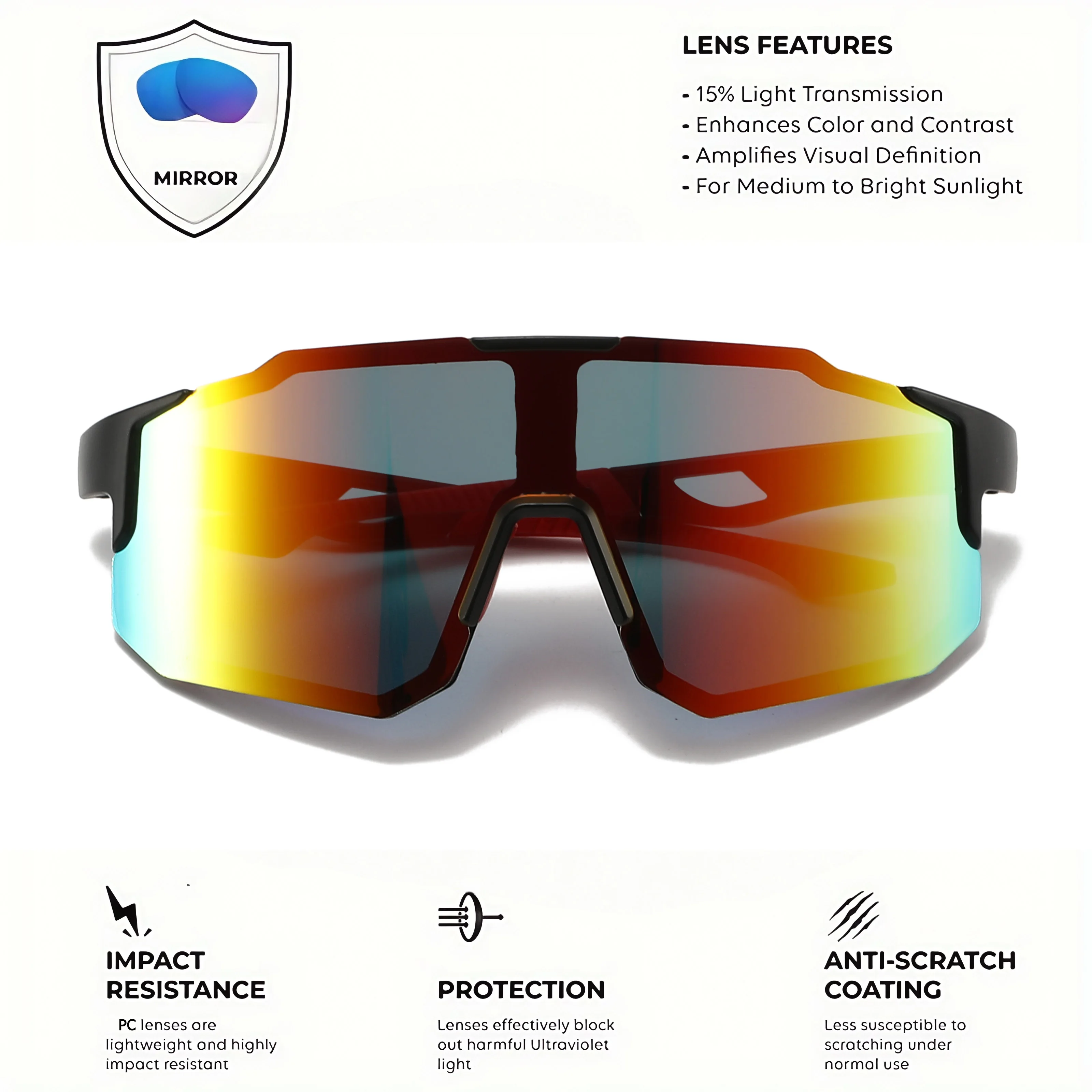 Lunettes de soleil de sport colorées surdimensionnées – Conception enveloppante, confort unisexe UV400 pour le cyclisme, la randonnée et l'extérieur