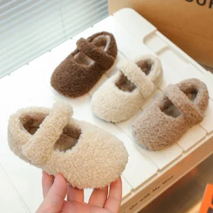 Enfant en bas âge enfants bout rond doux laine d&rsquo;agneau ballerines bébé filles hiver chaud Teddy fourrure Mary Janes enfant marque Design chaussures moelleuses