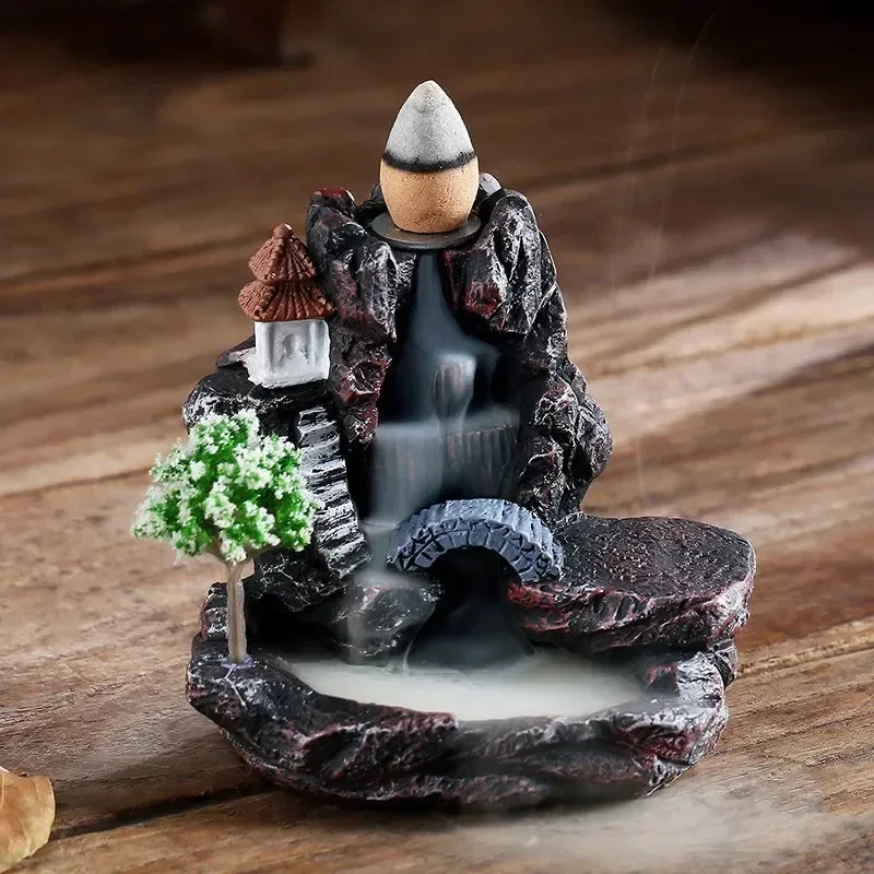 Brûleur d'encens montagnes rivière cascade parfum cheminée reflux arôme fumée Zen encensoir décoration pour la maison