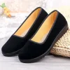 chaussures plates confortables chaussures de travail à fond souple pour femmes chaussures de protocole d'hôtel bouche noire chaussures de maman à bouche basse bout rond ligne de coton