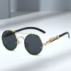 Lunettes de soleil en métal de Style Steampunk pour hommes avec jambes guépard femmes marque de luxe UV400 Protection des yeux lunettes de soleil nuances Vintage