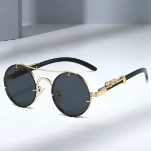 Lunettes de soleil en métal de Style Steampunk pour hommes avec jambes guépard femmes marque de luxe UV400 Protection des yeux lunettes de soleil nuances Vintage