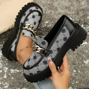 Chaussures plates tendance de Style britannique avec talons épais, chaussures rétro en cuir pour femmes, bout rond, motif Floral, Design Simple, printemps automne