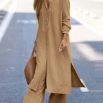 Musulman 2 pièces Ensemble femmes chemise longue Blouse haut pantalon à jambes larges Maroc Musulman Ensemble dubaï Islam décontracté Femme tenues arabes