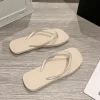 tongs de plage antidérapantes à rayures, couleur unie, pantoufles à la mode pour femmes, chaussures de maison à semelle souple, sandales plates d'été pour l'intérieur et l'extérieur