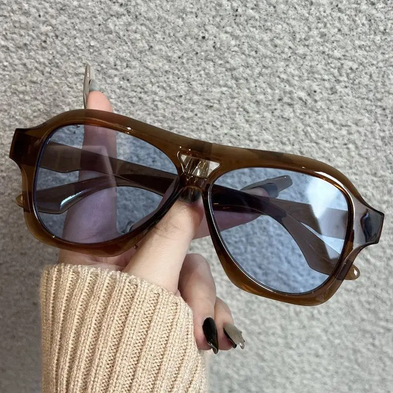 Lunettes de soleil rétro à Double faisceau pour femmes et hommes, verres de styliste de marque, nouvelle mode Ins, dégradé personnalisé, UV400