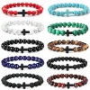 Prière hommes pierre naturelle bois perles chapelet hématite croix Bracelets Onyx méditation Bracelet femmes Yoga bijoux Homme Pulsera