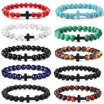 Prière hommes pierre naturelle bois perles chapelet hématite croix Bracelets Onyx méditation Bracelet femmes Yoga bijoux Homme Pulsera