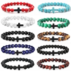 Prière hommes pierre naturelle bois perles chapelet hématite croix Bracelets Onyx méditation Bracelet femmes Yoga bijoux Homme Pulsera