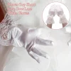gants de mariage blancs élégants pour enfants, courts, en satin brillant, pour robe, avec nœud papillon, en dentelle élastique, pour vacances