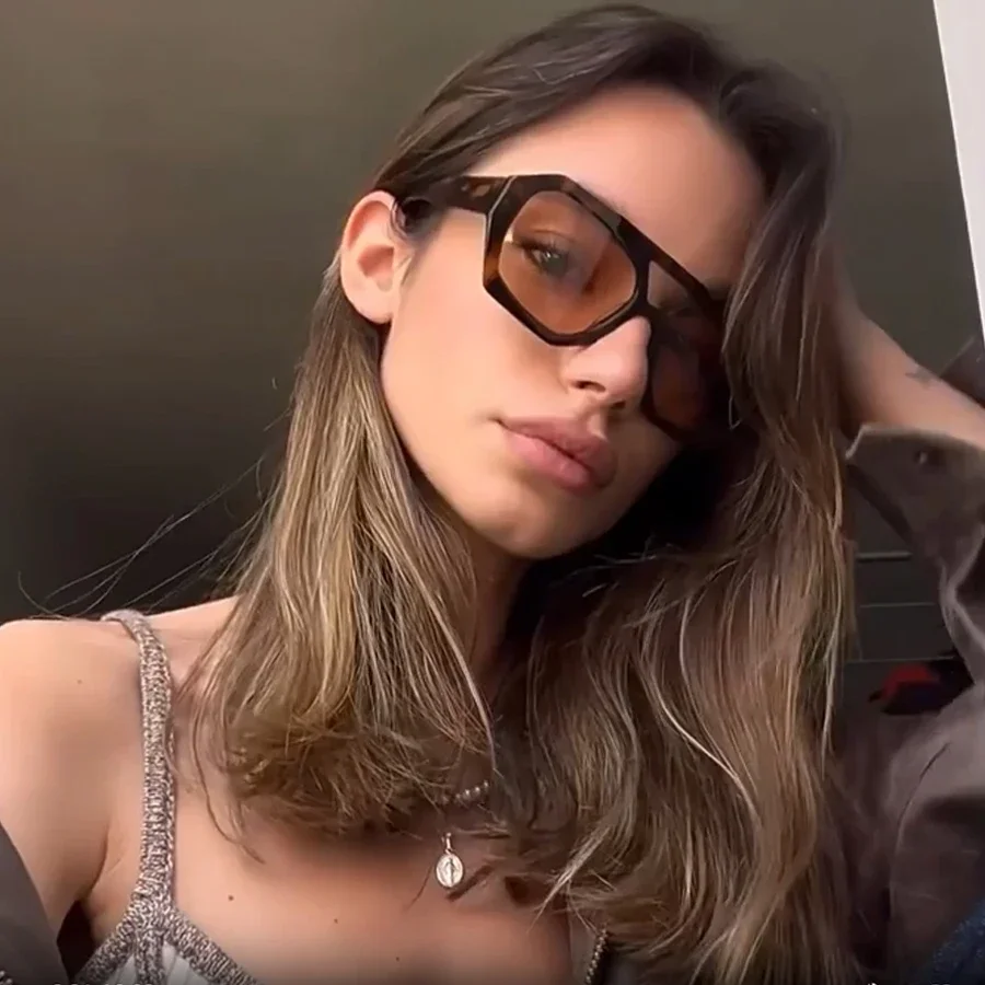 lunettes de soleil carrées vintage pour femmes et hommes, monture épaisse, double pont, mode féminine chic, polygone, bleu léopard