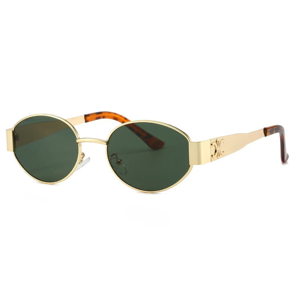 Lunettes de soleil de luxe en métal pour hommes et femmes, unisexe, de styliste, rondes, ovales, élégantes, UV400