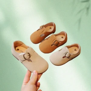 Chaussures plates pour enfants, chaussures en coton pour filles de 1 à 10 ans, en cuir marron, nouvelle collection