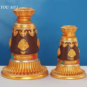 Base de roue de prière à manivelle de Style tibétain, Base de roue de prière en résine, huit symboles de bon augure, grand ornement de Base de roue de prière