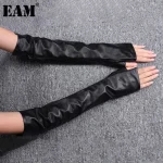 EAM-Gants longs en cuir PU pour femmes, gants élégants noirs, nouvelle personnalité, mode marée, tout match, printemps, automne, 1DH1981, 2025