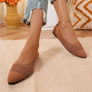 2025 Chaussures plates à bout pointu pour femmes – Chaussures de marche plates de ballet respirantes et décontractées tricotées monocolores élégantes, grande taille 2025 Chaussures plates à bout pointu pour femmes – Chaussures de marche plates de ballet respirantes et décontractées tricotées monocolores élégantes, grande taille