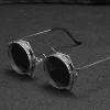 steampunk lunettes de soleil rondes femmes hommes gothique cadre en métal conduite lunettes de soleil femme élégant lunettes uv400 nuances lunettes oculos