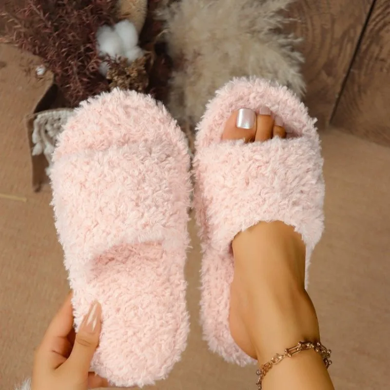 2025 nouveau décontracté moelleux femmes appartements pantoufles maison concepteur femme chaussures mode luxe flou hiver peluche élégant diapositives femmes