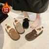 chaussures plates pour femmes, semelle épaisse, bout rond, chaussures chaudes pour dames, semelle antidérapante, protection contre le froid en plein air, adaptées à l'hiver