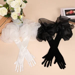 Gants en velours à volants en dentelle pour patients de mariage, gants longs élégants, gants de coude et de bras, gants complets pour femmes, gants de fête pour patients, moufles provoqué, 55cm