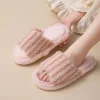 pantoufles en peluche décontractées à rayures confortables, chaussures en coton doux pour la maison, chaudes et antidérapantes, plates pour la maison, hiver