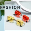 petites lunettes de soleil carrées pour femmes, demi monture en métal, nuances vintage, lunettes hip hop, lunettes de cyclisme
