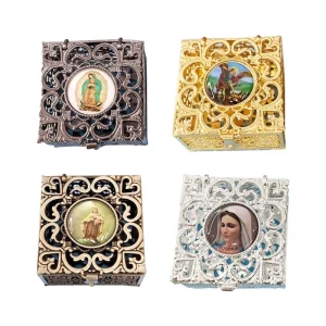 Boîte à perles chapelet collier en métal, étui à bijoux religieux chrétien catholique, rangement, livraison directe