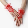 gants évidés en dentelle de style élégant pour femmes, gants courts pour patients, accessoires de fête de mariage, noir, rouge, blanc