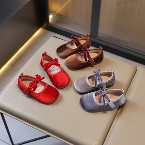 Chaussures de princesse en velours scintillant pour enfants, ballerines élégantes d’automne, couleur unie, adorables et polyvalentes, Mary Janes pour filles 23-34 Chaussures de princesse en velours scintillant pour enfants, ballerines élégantes d’automne, couleur unie, adorables et polyvalentes, Mary Janes pour filles 23-34