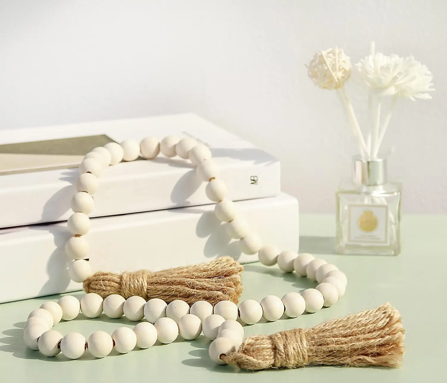 Ferme de perles en bois de 39 pouces avec glands, perles de prière polyvalentes, style Boho Chic, décoration murale suspendue pour la maison (multicolore)