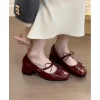 ballerines argentées douces et douces pour femmes – chaussures mary jane en cuir à bout carré avec nœud français, plates à enfiler avec charme féminin