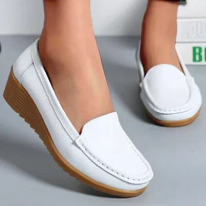 Chaussures en cuir pour femmes chaussures plates blanc noir mocassins avec talons chaussures décontracté femmes mocassins sans lacet chaussures plates chaussures d&rsquo;été