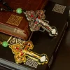 HTISOK Chapelet pendentif croix catholique fabriqué à la main avec médaille de jérusalem et cadeau religieux crucifix pour unisexe