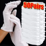 Gants de travail en coton blanc pour mains sèches, Film de manipulation douce, gants de SPA, gants extensibles de cérémonie, outils de nettoyage ménager, 1 à 50 paires