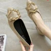 mocassins plats à bout pointu pour femmes, chaussures décontractées à talons bas, confortables, peu profondes, à enfiler, décoratives en métal