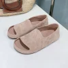 pantoufles plates d'été en daim pour femmes, chaussures décontractées à fond épais, sandales polyvalentes à bout ouvert, chaussures de plage pour vacances en plein air, mocassins paresseux
