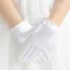 gants de mariage blancs élégants pour enfants, en satin brillant, courts, pour robe, gants de danse élastiques, pour fête d'anniversaire