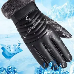 Gants Isolants en Fourrure d&rsquo;Hiver en Peluche pour Cyclisme en Plein Air, Moto, Écran Tactile en PU, Coton