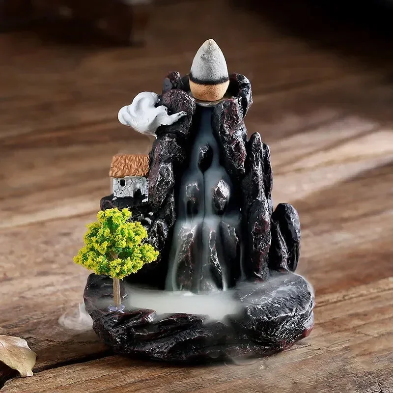 Brûleur d'encens montagnes rivière cascade parfum cheminée reflux arôme fumée Zen encensoir décoration pour la maison
