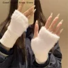 gants demi doigt en peluche chauds et résistants au froid pour femmes, vêtements de bureau polyvalents et mignons pour l'automne et l'hiver