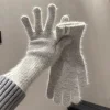 gants en laine et cachemire pour femmes, tricot par câble pour écran tactile, trou pour les doigts, hiver et automne, longueur de poignet chaude, gants classiques, mitaine féminine