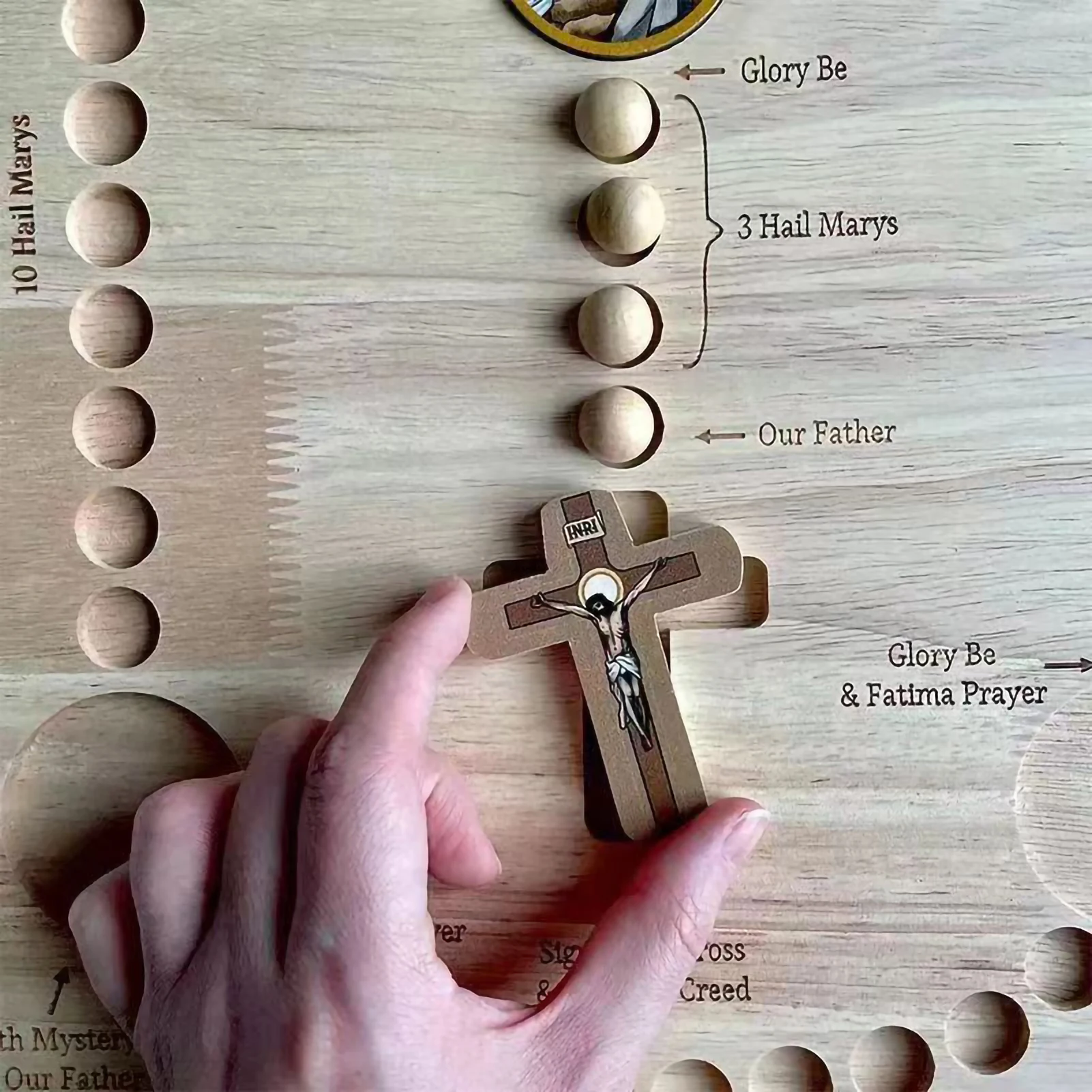 Planche de chapelet en bois d'inspiration Montessori, prière familiale, planche de chapelet portable pour l'église et la méditation touristique – Image 2
