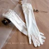 gants de mariée princesse élégants pour fête de mariage, en dentelle et satin, longueur eblow, accessoire de mariée, gants de soirée formels pour fête de noël